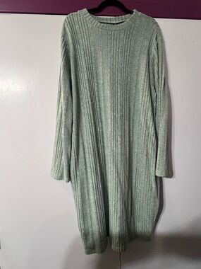 SHEIN Sage Green Ribbed Long Sleeve Knit Dress